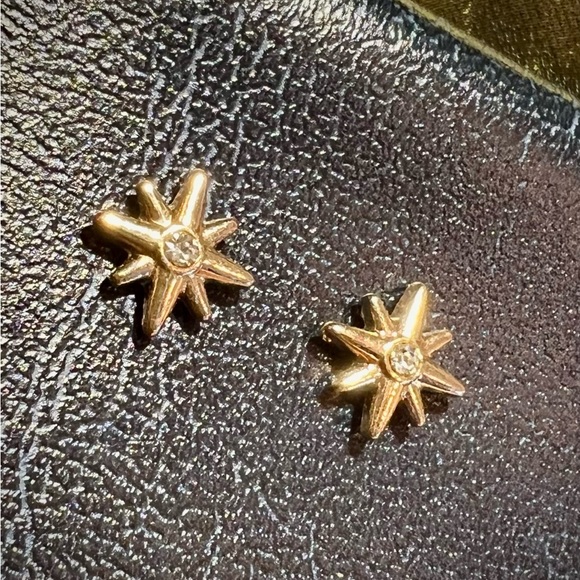 NEW! Gold Sunburst Stud Earrings with CZ stones in center. Hypoallergenic studs! - Picture 12 of 12